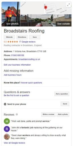 Broadstairs Roofing gmb listing