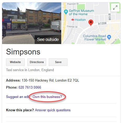 Unclaimed Google My Business listing
