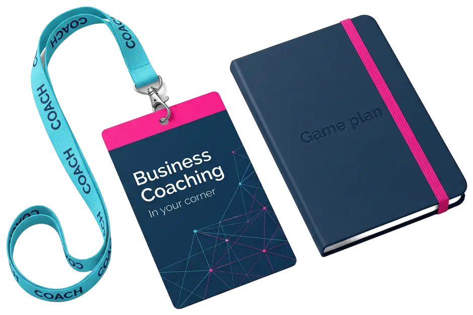 Business Coaching lanyard badge and notebook